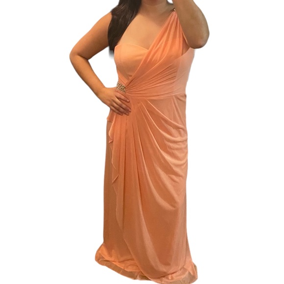 Xscape Peachy Orange On should Draped Embellished Gown - Picture 5 of 16